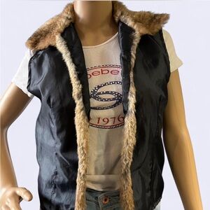 Rabbit Fur Trim Navy Vest